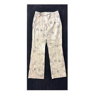 Harold’s Brown Floral Embroidered Wide-Leg Trousers Size 8 Pleated 29” Inseam